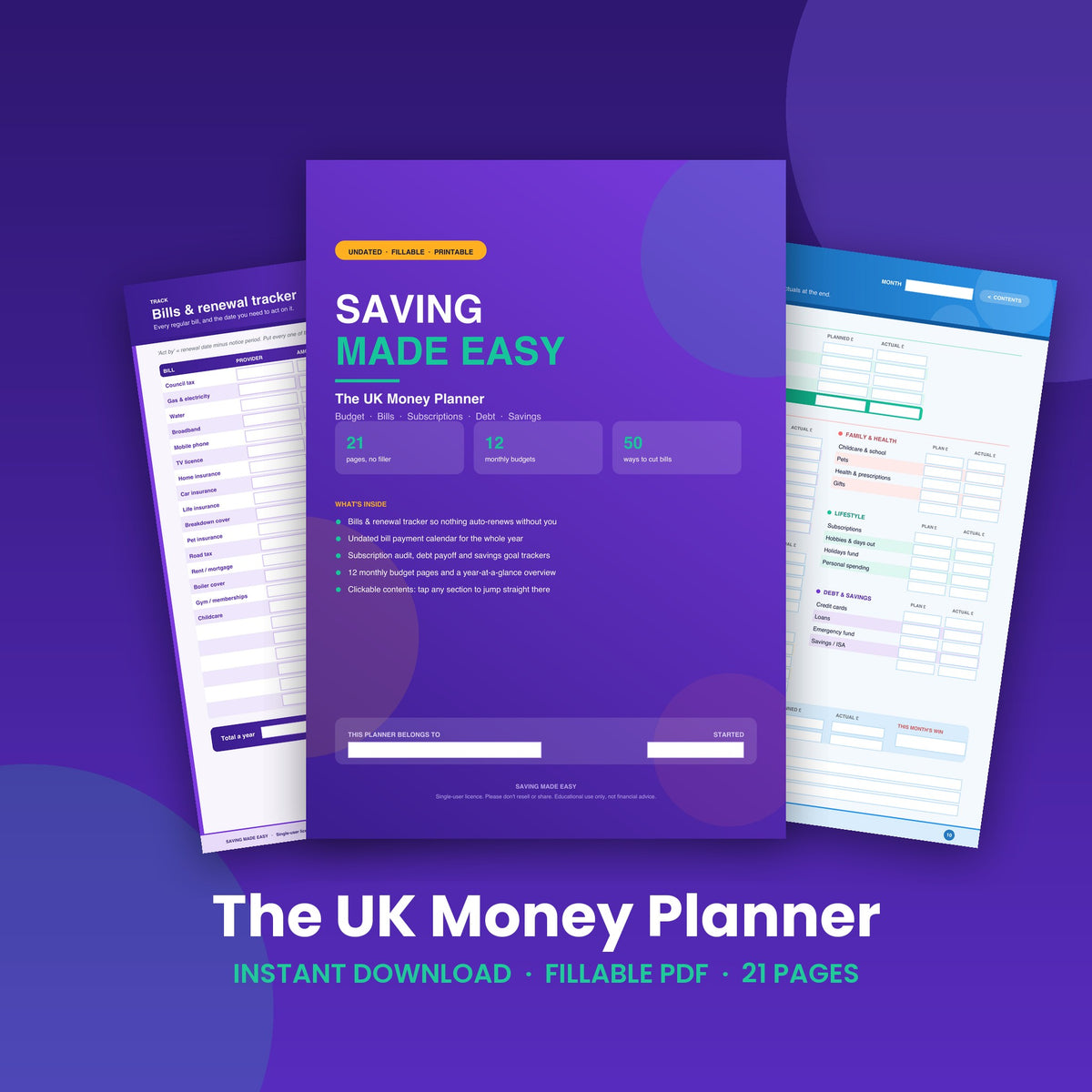 Saving Made Easy UK Money Planner cover and pages