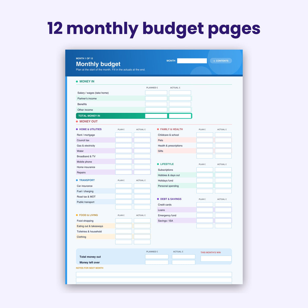 Monthly budget page